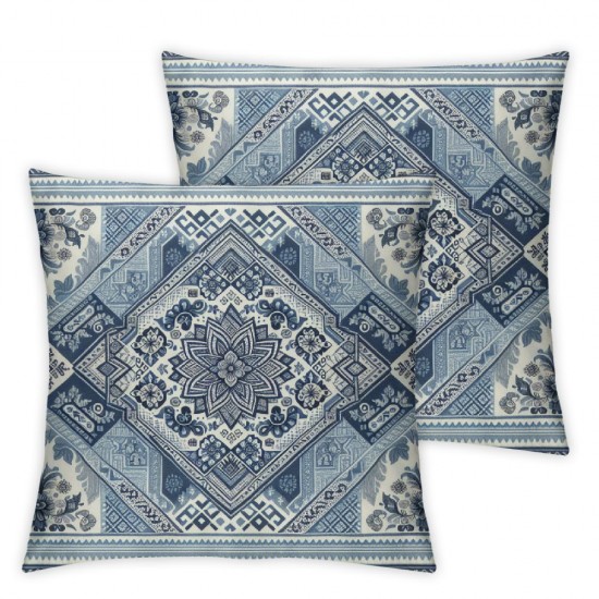 Ulloord Pillow Cover Blue Pattern Tile Abstract Wall Floor Decorative Linen Throw Pillow Case for Sofa Car Bedding Decoration