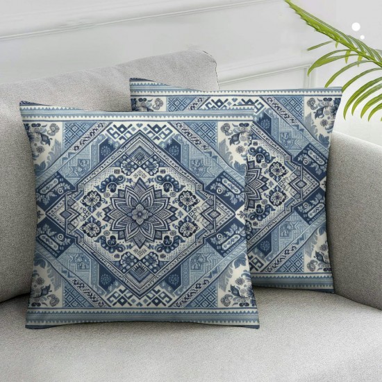 Ulloord Pillow Cover Blue Pattern Tile Abstract Wall Floor Decorative Linen Throw Pillow Case for Sofa Car Bedding Decoration