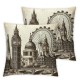 Decorative Square Throw Pillow Cover Linen Panoramic View White Watercolor Hand Design Europe Landmarks Pillow Case for Couch Sofa Home Decoration