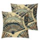 Ulloord Decorative Square Throw Pillow Cover Linen Mount Brown Fuji Mountain Hand Flower Fans Chrysanthemum Flowers Cloud Wing Nature Pillow Case for Couch Sofa Home Decoration