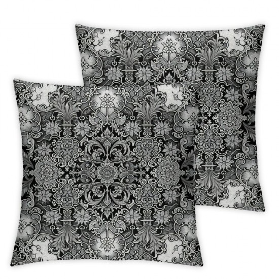 Ulloord Throw Pillow Cover Linen Handdrawn Sample for Tile in Oriental Style Black Turkish Abstract Textures Decorative Square Pillow Case for Couch Sofa Home Decoration