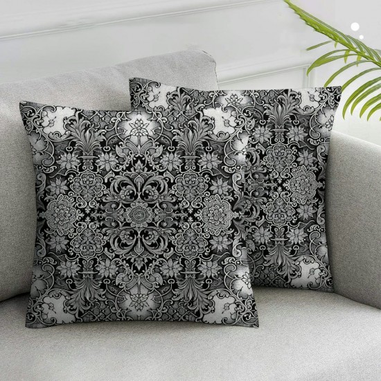 Ulloord Throw Pillow Cover Linen Handdrawn Sample for Tile in Oriental Style Black Turkish Abstract Textures Decorative Square Pillow Case for Couch Sofa Home Decoration