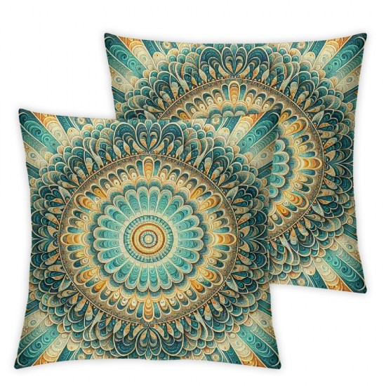 Ulloord Decorative Square Throw Pillow Cover Linen Turquoise Surface Different Digital Watercolor Directions Abstract Style Creative Cover Pillow Case for Couch Sofa Home Decoration