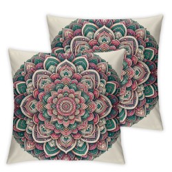 Ulloord Pillow Cover Green White Contours Abstract Pattern Pink Carpet Circle Color Decorative Linen Throw Pillow Case for Sofa Car Bedding Decoration