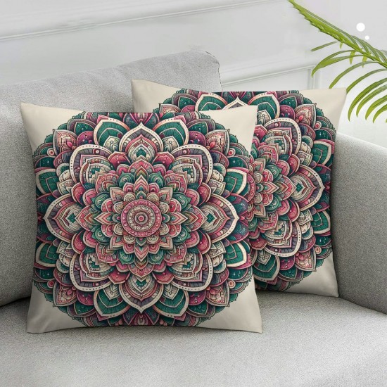 Ulloord Pillow Cover Green White Contours Abstract Pattern Pink Carpet Circle Color Decorative Linen Throw Pillow Case for Sofa Car Bedding Decoration