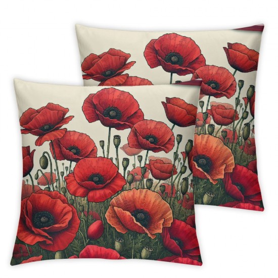 Pillow Cover Field Beauty Poppy Flowers Bloom Meadow Floral Green Flora Papaver Rhoeas Spring Nature Park Decorative Linen Throw Pillow Case for Sofa Car Bedding Decoration