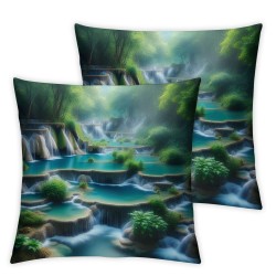 Ulloord  Green Natural Forest Throw Pillow Covers,Waterfall Decorative Pillow Covers Digital Printing Blended Fabric for Couch Sofa Bed Invisible Zipper