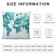 Ulloord  Green Watercolor Map World Throw Pillow Covers, Decorative Pillow Covers Digital Printing Linen Blended for Couch Sofa Bed Invisible Zipper