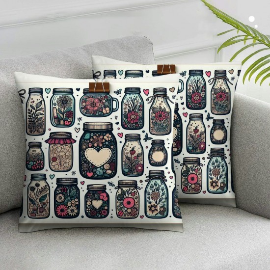 Ulloord  Colorful Art Flower Throw Pillow Covers, Decorative Pillow Covers Digital Printing Linen Blended for Couch Sofa Bed Invisible Zipper