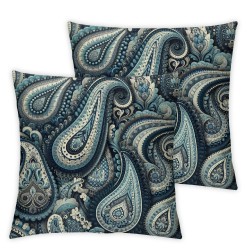 Ulloord Throw Pillow Covers, Elements Blue Floral Decorative Pillow Covers Digital Printing Linen Blended for Couch Sofa Bed Invisible Zipper