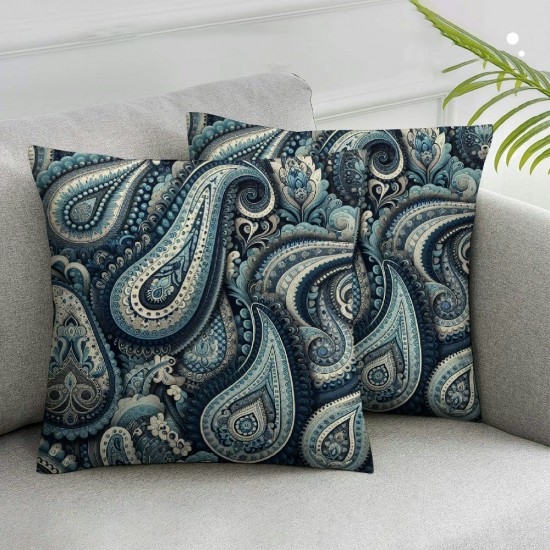 Ulloord Throw Pillow Covers, Elements Blue Floral Decorative Pillow Covers Digital Printing Linen Blended for Couch Sofa Bed Invisible Zipper