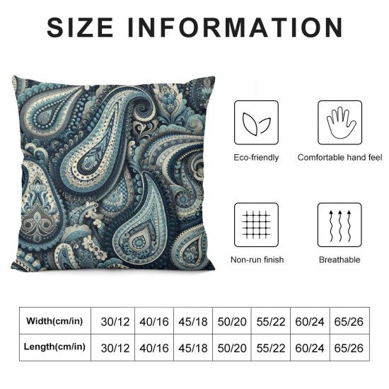 Ulloord Throw Pillow Covers, Elements Blue Floral Decorative Pillow Covers Digital Printing Linen Blended for Couch Sofa Bed Invisible Zipper