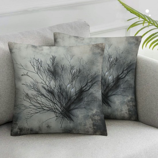 Ulloord  Brown Grey Plant Tree Throw Pillow Covers,Nature Garden Ivy Vines Green Living Decorative Pillow Covers Digital Printing Blended Fabric for Couch Sofa Bed Invisible Zipper