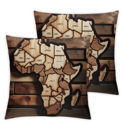 Ulloord  Brown Wooden Map Africa Throw Pillow Covers, Decorative Pillow Covers Digital Printing Blended Fabric for Couch Sofa Bed Invisible Zipper