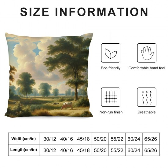 Ulloord Throw Pillow Covers, Oil Painting Landscape Tree Lined Decorative Pillow Covers Digital Printing for Couch Sofa Bed Invisible Zipper