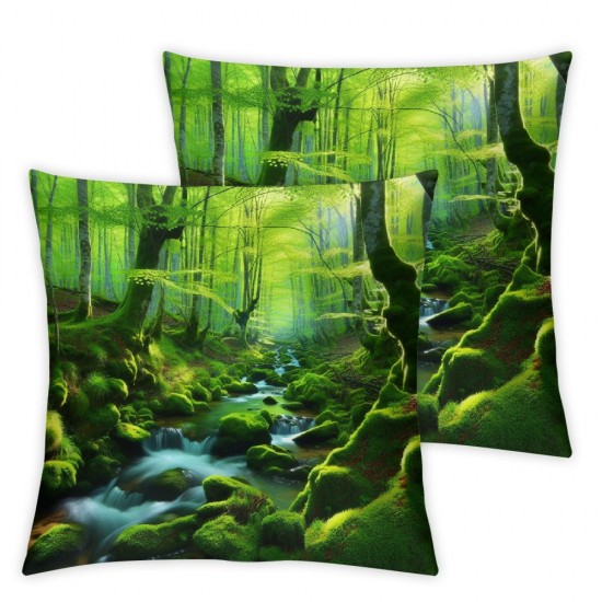 Ulloord Green Throw Pillow Covers, Decorative Pillow Covers Digital Printing Blended Fabric for Couch Sofa Bed Invisible Zipper