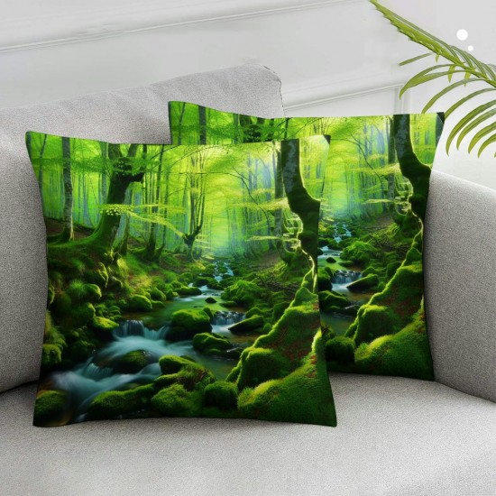 Ulloord Green Throw Pillow Covers, Decorative Pillow Covers Digital Printing Blended Fabric for Couch Sofa Bed Invisible Zipper