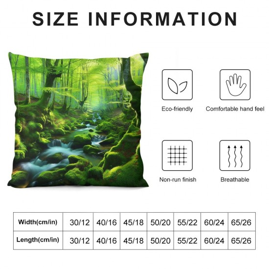 Ulloord Green Throw Pillow Covers, Decorative Pillow Covers Digital Printing Blended Fabric for Couch Sofa Bed Invisible Zipper