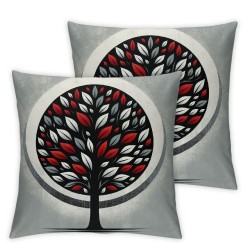 Ulloord  Modern Artwork Throw Pillow Covers,Stylized Tree Interior Abstract Red Black Decorative Pillow Covers Digital Printing Blended Fabric for Couch Sofa Bed Invisible Zipper