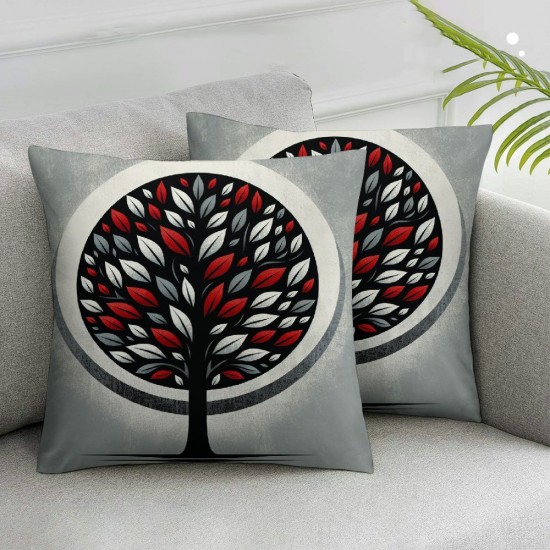 Ulloord  Modern Artwork Throw Pillow Covers,Stylized Tree Interior Abstract Red Black Decorative Pillow Covers Digital Printing Blended Fabric for Couch Sofa Bed Invisible Zipper