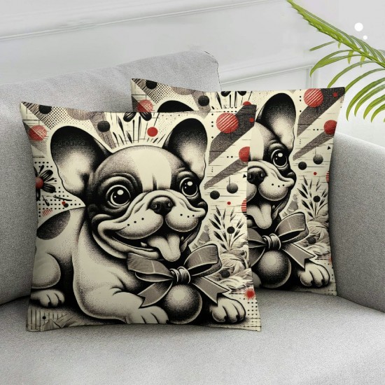 Ulloord Pillow Cover Black Year Cute Animals Character Dog Vet Face Decorative Linen Throw Pillow Case for Sofa Car Bedding Decoration