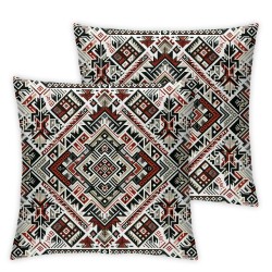 Ulloord Decorative Square Throw Pillow Cover Linen Retro Red Pattern in Crossstitch Ukrainian Miscellaneous Pillow Case for Couch Sofa Home Decoration