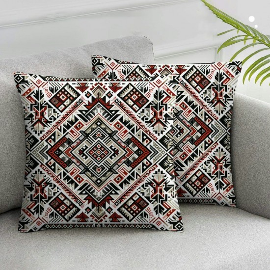 Ulloord Decorative Square Throw Pillow Cover Linen Retro Red Pattern in Crossstitch Ukrainian Miscellaneous Pillow Case for Couch Sofa Home Decoration