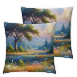 Ulloord Pillow Cover Impressionism Oil Painting Colorful Field Flowers Blue Garden Forest Decorative Linen Throw Pillow Case for Sofa Car Bedding Decoration