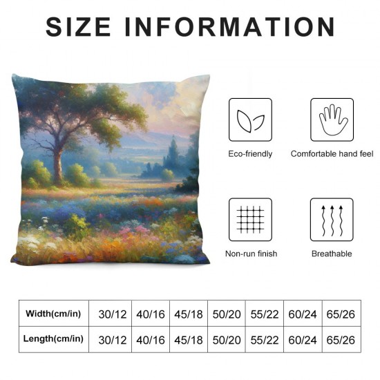 Ulloord Pillow Cover Impressionism Oil Painting Colorful Field Flowers Blue Garden Forest Decorative Linen Throw Pillow Case for Sofa Car Bedding Decoration