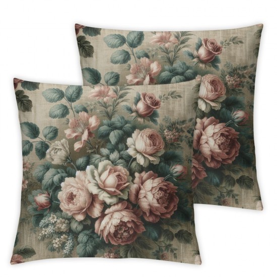 Ulloord Decorative Square Throw Pillow Cover Old for Roses Butterflies Flowers Pillow Case for Sofa Home Decoration