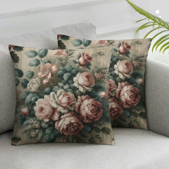 Ulloord Decorative Square Throw Pillow Cover Old for Roses Butterflies Flowers Pillow Case for Sofa Home Decoration