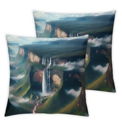 Ulloord  Blue Nature Waterfall Throw Pillow Covers,Green Beautiful Decorative Pillow Covers Digital Printing Linen Blended for Couch Sofa Bed Invisible Zipper