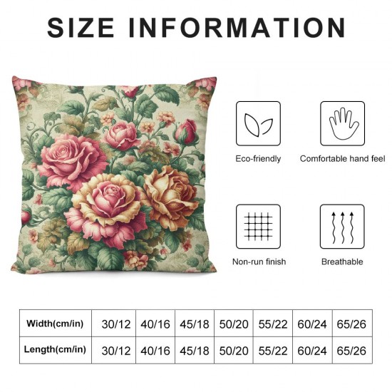 Ulloord Throw Pillow Cover Linen Old Pattern for Roses Butterflies Pastel Abstract Textures Flowers Decorative Square Pillow Case for Couch Sofa Home Decoration