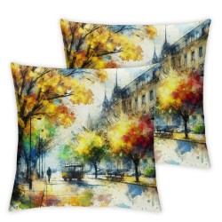 Ulloord Pillow Cover Colorful Town Autumn Street Landscape Artistic Decorative Linen Throw Pillow Case for Sofa Car Bedding Decoration