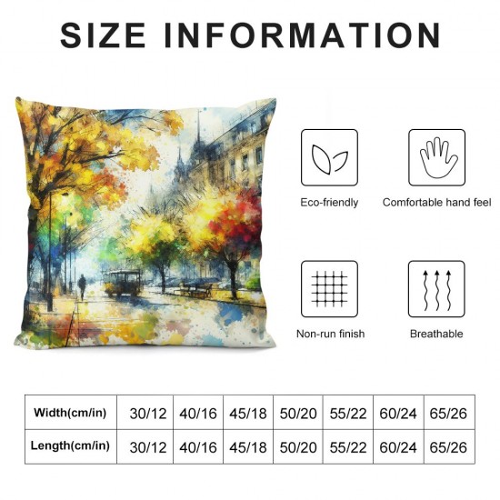 Ulloord Pillow Cover Colorful Town Autumn Street Landscape Artistic Decorative Linen Throw Pillow Case for Sofa Car Bedding Decoration