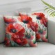 Ulloord Pillow Cover Red Floral Flowers Transportation Decorative Linen Throw Pillow Case for Sofa Car Bedding Decoration