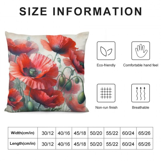 Ulloord Pillow Cover Red Floral Flowers Transportation Decorative Linen Throw Pillow Case for Sofa Car Bedding Decoration