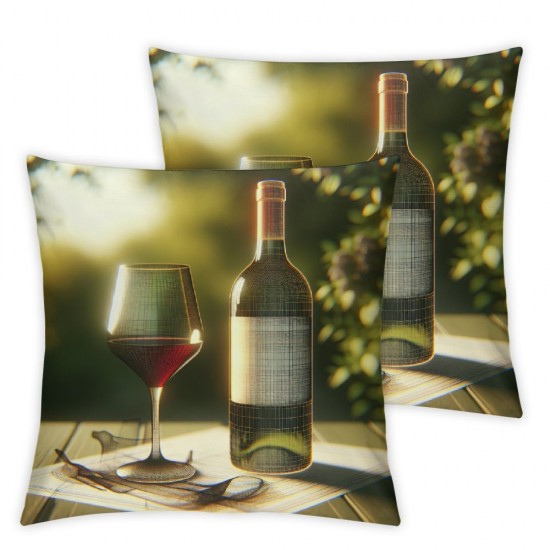 Ulloord  Red Romantic Wine Throw Pillow Covers,Khaki Elegant Wine Glass Decorative Pillow Covers Digital Printing Linen Blended for Couch Sofa Bed Invisible Zipper