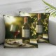 Ulloord  Red Romantic Wine Throw Pillow Covers,Khaki Elegant Wine Glass Decorative Pillow Covers Digital Printing Linen Blended for Couch Sofa Bed Invisible Zipper