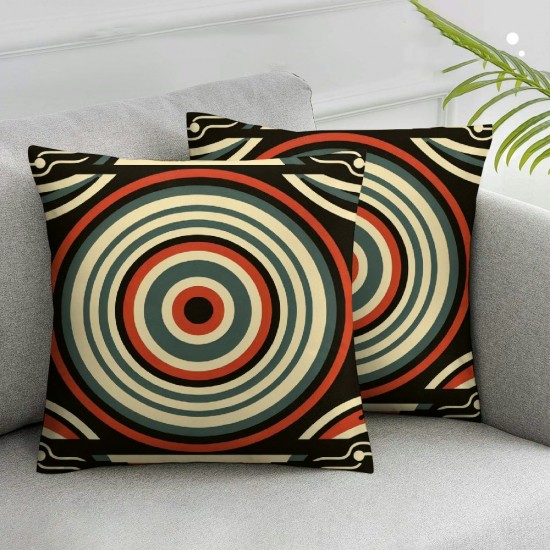 Ulloord Red Beige Throw Pillow Covers,Circles Beige Black Fashion Decorative Pillow Covers Digital Printing Linen Blended for Couch Sofa Bed Invisible Zipper