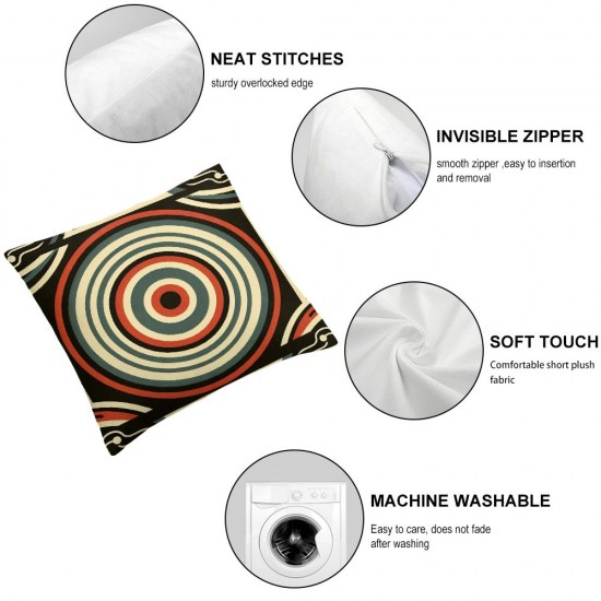 Ulloord Red Beige Throw Pillow Covers,Circles Beige Black Fashion Decorative Pillow Covers Digital Printing Linen Blended for Couch Sofa Bed Invisible Zipper