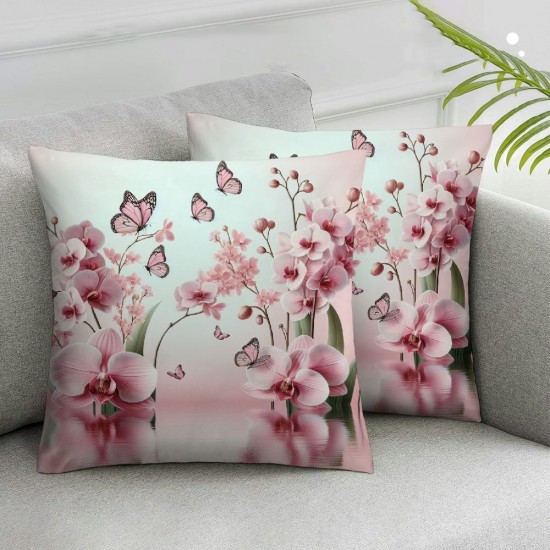 Ulloord  Pink Tropical Cherry Throw Pillow Covers, Decorative Pillow Covers Digital Printing Linen Blended for Couch Sofa Bed Invisible Zipper