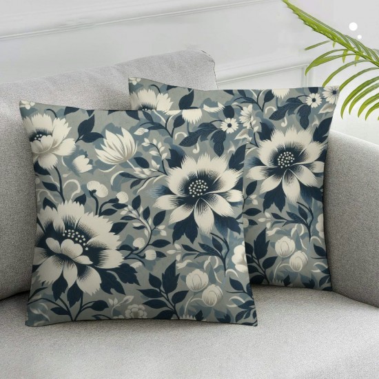 Ulloord Floral Pillow Cover,Flower Floral Blue Throw Pillow Covers Outdoor Sofa Pillowcase