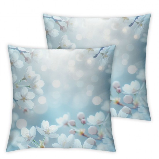 Ulloord  Floral Throw Pillow Covers,Wild White Flower Nature Blue Abstract Floral Decorative Pillow Covers Digital Printing Blended Fabric for Couch Sofa Bed Invisible Zipper