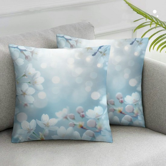 Ulloord  Floral Throw Pillow Covers,Wild White Flower Nature Blue Abstract Floral Decorative Pillow Covers Digital Printing Blended Fabric for Couch Sofa Bed Invisible Zipper