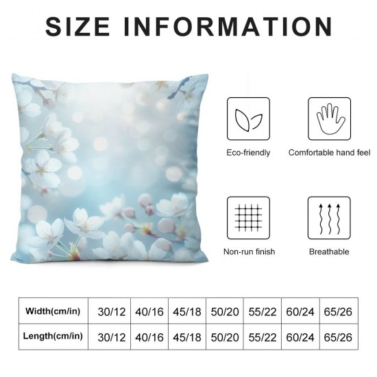 Ulloord  Floral Throw Pillow Covers,Wild White Flower Nature Blue Abstract Floral Decorative Pillow Covers Digital Printing Blended Fabric for Couch Sofa Bed Invisible Zipper