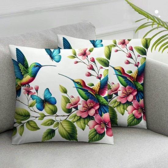 Ulloord Pink Japanese Flowers Throw Pillow Covers,Blue White Style Decorative Pillow Covers Digital Printing Blended Fabric for Couch Sofa Bed Invisible Zipper