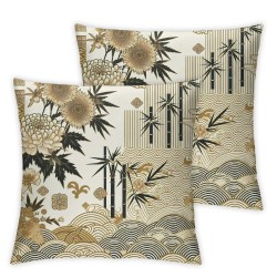 Ulloord Spring Pillows Decorative Throw Pillow Covers Japanese Gold Floral and Japanese Double Sided Square Pillow Cases Pillowcase Sofa Cushion