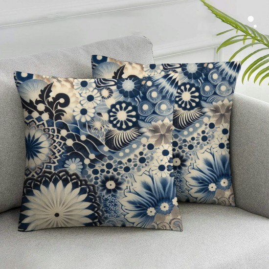 Ulloord Decorative Pillow Covers, Blue Abstract Striped Navy Double Sided Throw Pillow Covers Sofa Cushion Cover Square