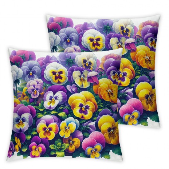 Ulloord Set of Purple Pansy Flowers Pillow Covers , Watercolor Painting Design Invitations Wedding Double Sided Square Throw Pillow Sofa Decorative Pillowcase Cushion